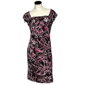 TAHARI Arthur S Lavine Hot Pink Black Cap Sleeve Sheath Dress Size 8